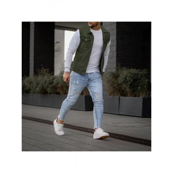  Men's Casual Pure Color Raw Edge Button Vest