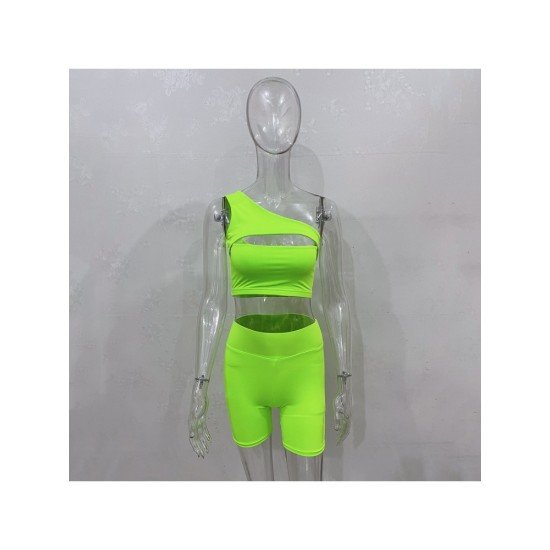 One Shoulder Cut Out Matching 2 Piece Short Sets