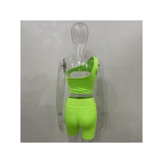 One Shoulder Cut Out Matching 2 Piece Short Sets