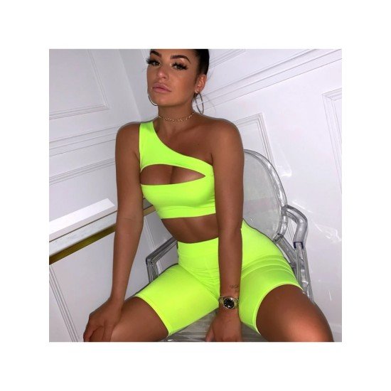 One Shoulder Cut Out Matching 2 Piece Short Sets