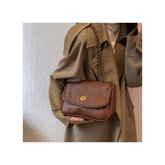 Simple Brown Twist Lock Shoulder Bags