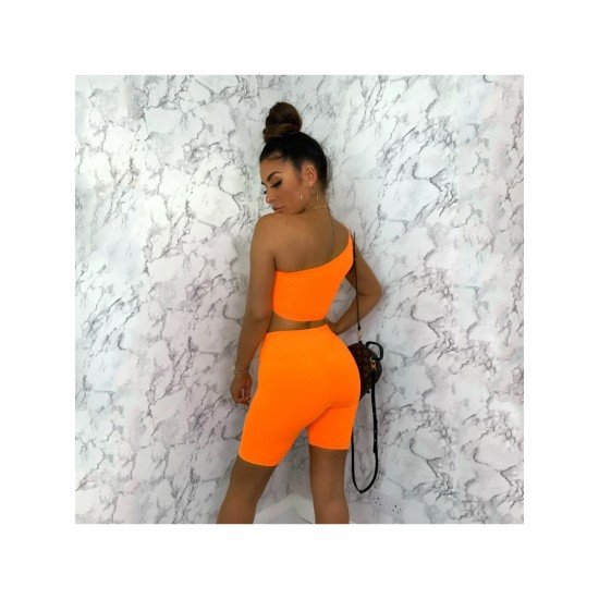 One Shoulder Cut Out Matching 2 Piece Short Sets