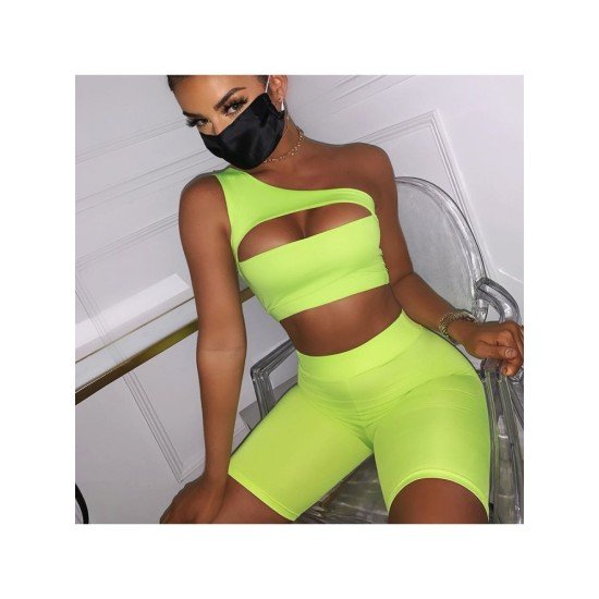 One Shoulder Cut Out Matching 2 Piece Short Sets