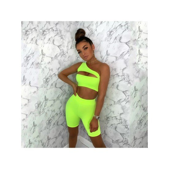 One Shoulder Cut Out Matching 2 Piece Short Sets