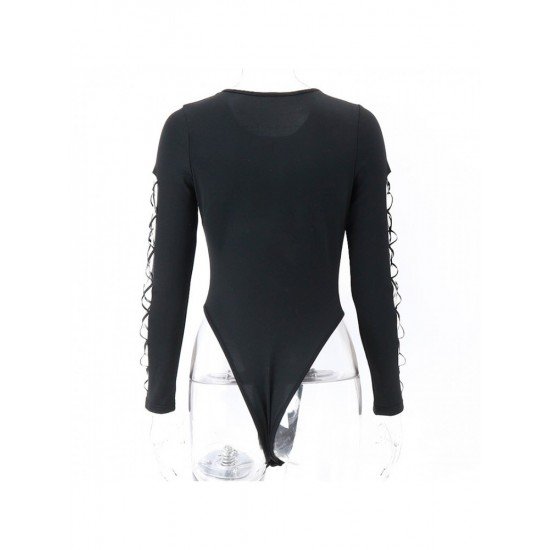 Sexy Black Cut Out Long Sleeve Bodysuits