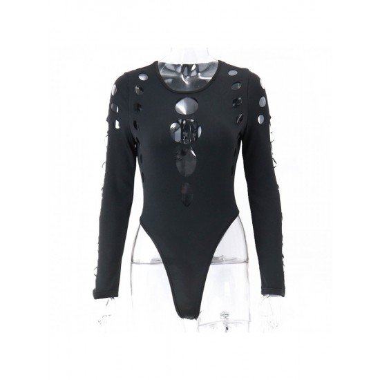 Sexy Black Cut Out Long Sleeve Bodysuits