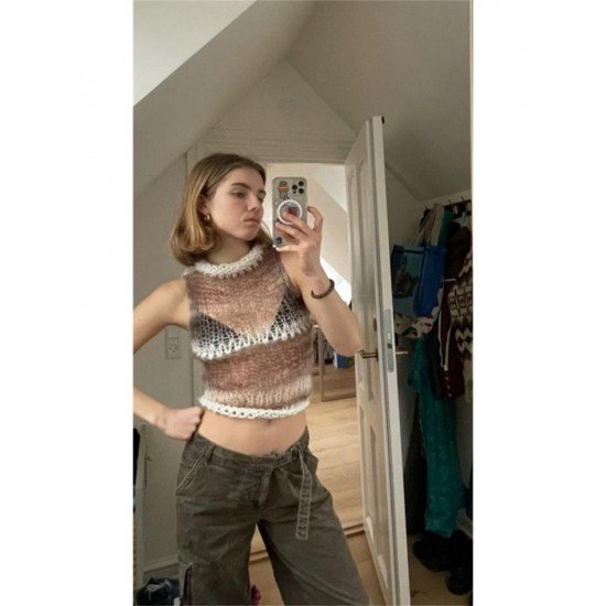  Spring See Through Knitting Women's Crop Vest