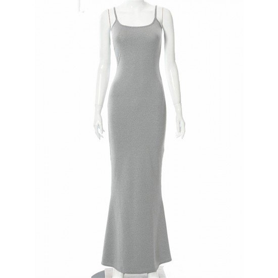  Temperament Sexy U Neck Backless Long Dress