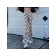 Elastic Waist Plaid Flare Trousers For Ladies