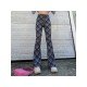 Elastic Waist Plaid Flare Trousers For Ladies