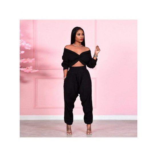  Sexy V-neck Top And Loose Trouser Sets