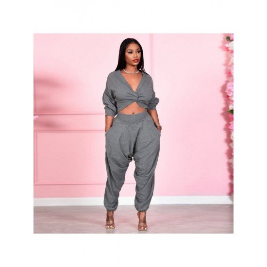  Sexy V-neck Top And Loose Trouser Sets