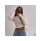 Fall White Long Sleeve Crop Tops