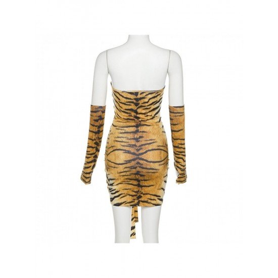  Summer Fashion Backless Tiger Print Women's Sleeveless Dress