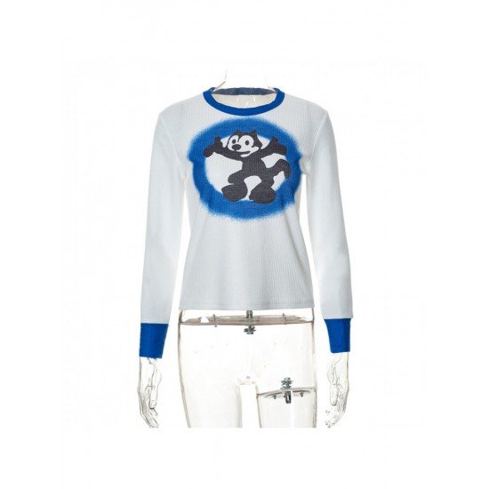  Cartoon Pattern Contrast Color Fall Ladies Tops