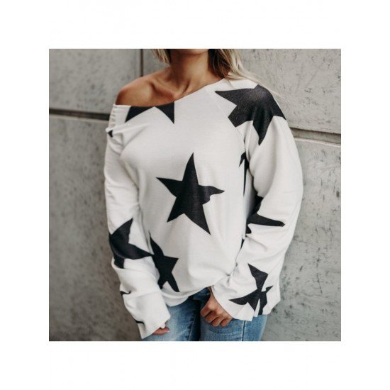 Casual Loose Star Printing Women's Long Sleeve Top