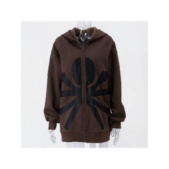 Fashionable Printed Hooded Collar Women Coats