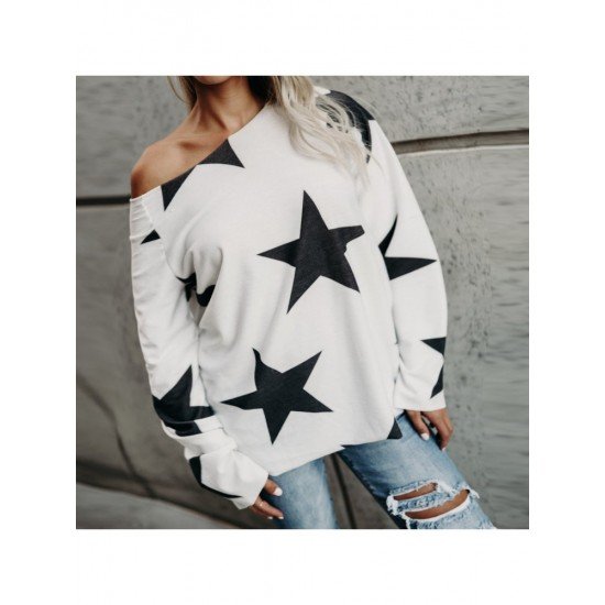 Casual Loose Star Printing Women's Long Sleeve Top