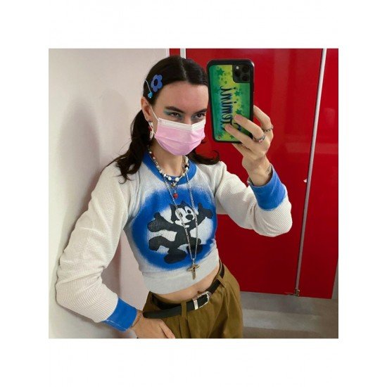  Cartoon Pattern Contrast Color Fall Ladies Tops