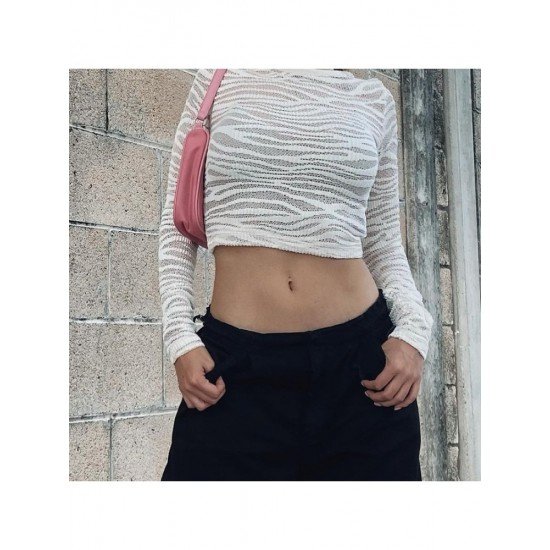 Fall White Long Sleeve Crop Tops