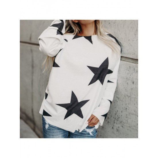 Casual Loose Star Printing Women's Long Sleeve Top