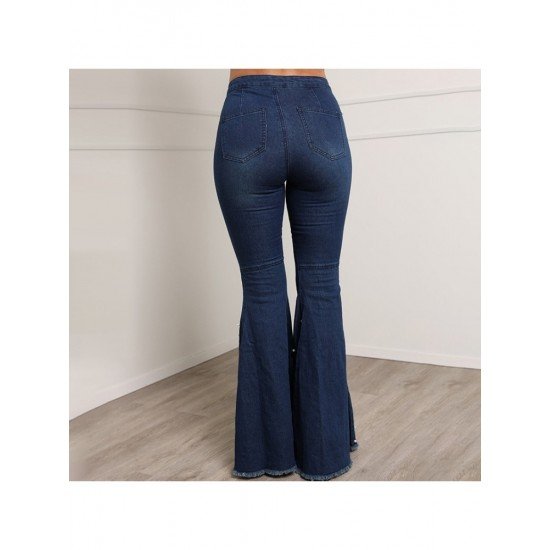 Blue Flare Jean Trousers For Women