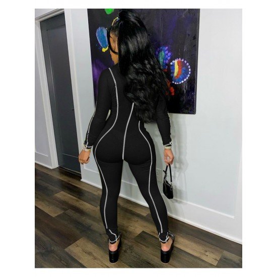 Skiiny Letter Printing Zipper Women's Long Sleeve Jumpsuit