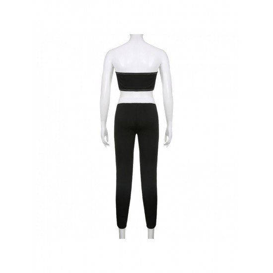 Color Blocking Strapless Matching Cropped Top And Trouser Sets