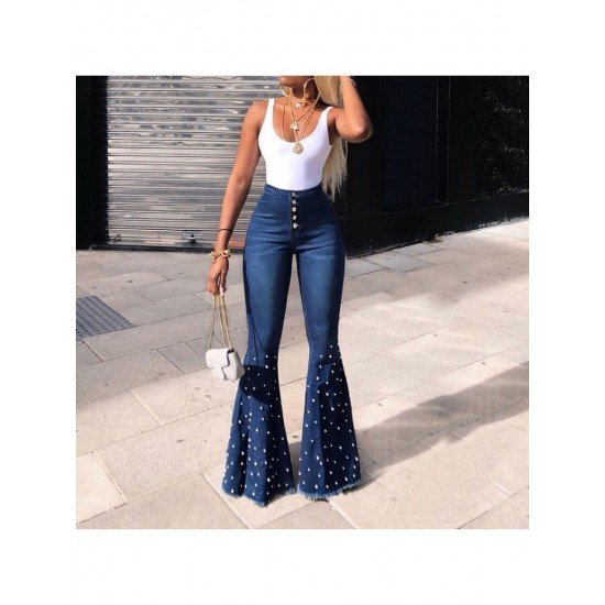 Blue Flare Jean Trousers For Women