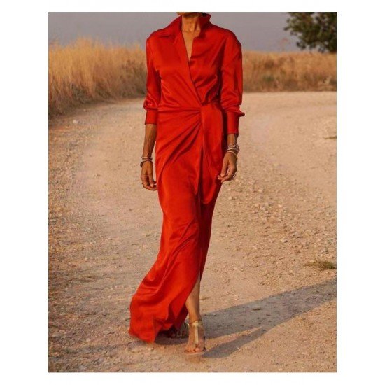  Pure Color Strappy Floor Long Dress