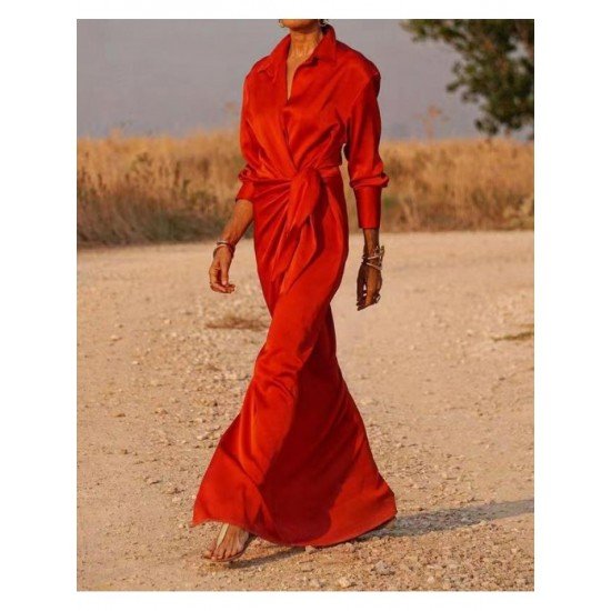  Pure Color Strappy Floor Long Dress