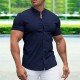 Pure Color White Long Sleeve Stand Collar Men Shirts