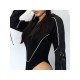 Stylish Hooded Collar Long Sleeve Black Bodysuits