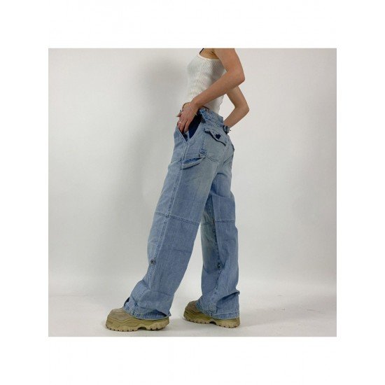 Designer Cut Out Blue Straight Leg Vintage Jeans