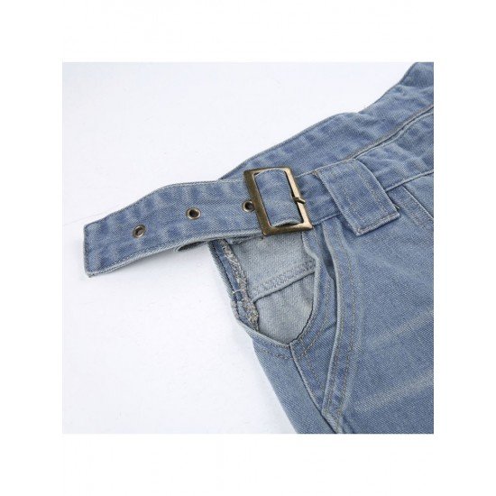 Designer Cut Out Blue Straight Leg Vintage Jeans