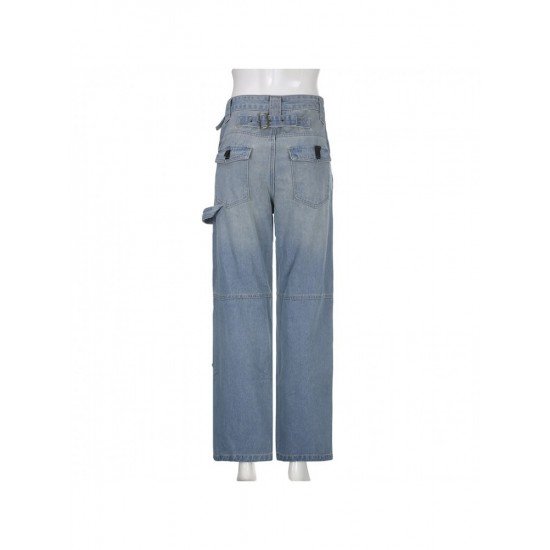 Designer Cut Out Blue Straight Leg Vintage Jeans