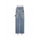 Designer Cut Out Blue Straight Leg Vintage Jeans