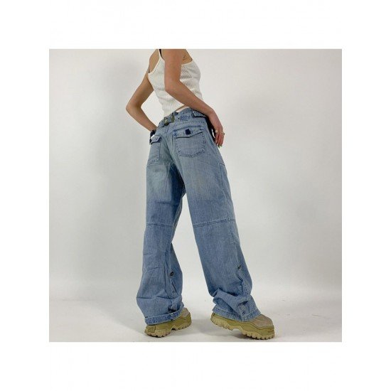 Designer Cut Out Blue Straight Leg Vintage Jeans