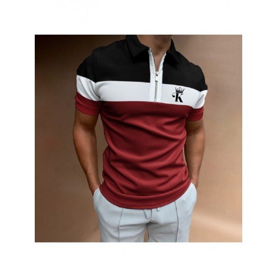  Men's Casual Colorblock Short Sleeve POLO Shirt