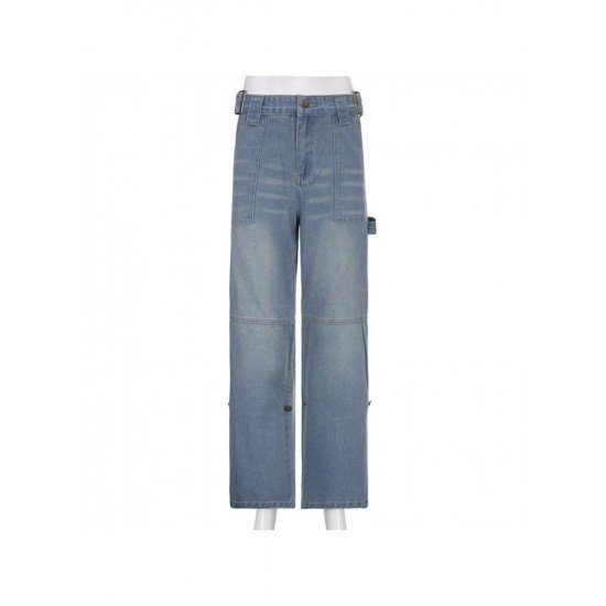 Designer Cut Out Blue Straight Leg Vintage Jeans