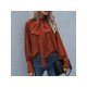 New Ladies Lantern Sleeve Tie Neck Blouse