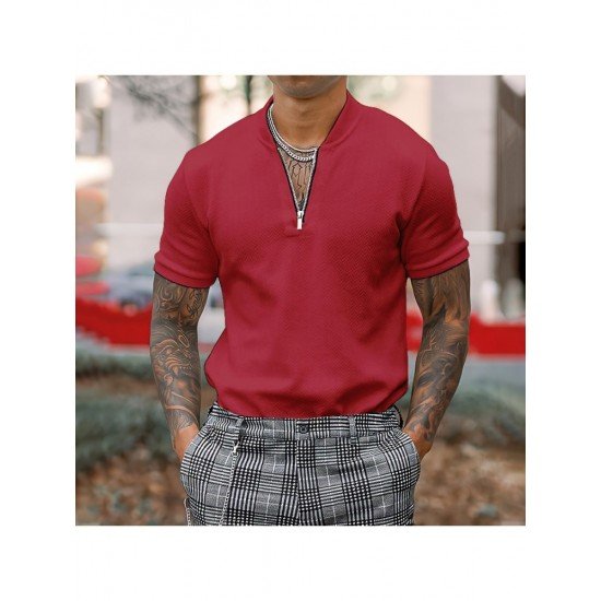  Pure Color Casual Short-sleeved Men's Top