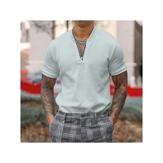  Pure Color Casual Short-sleeved Men's Top