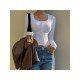 Fall Solid Fitted White Tops For Ladies