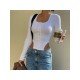 Fall Solid Fitted White Tops For Ladies