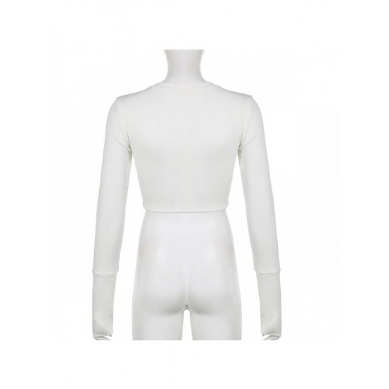 Ladies White Long Sleeve Cropped Tops