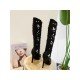  PU Pointed Rhinestone Women's High Heel Boots