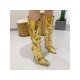  PU Pointed Rhinestone Women's High Heel Boots