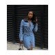 Street Solid Button Up Denim Long Sleeve Short Dress