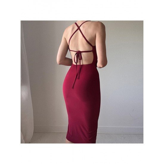 Backless Sleeveless Tie Wrap Slit Summer Dresses